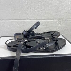 Beek Lark Ankle Strap Toe Ring Gladiator Sandals Black Leather Women's 7 US